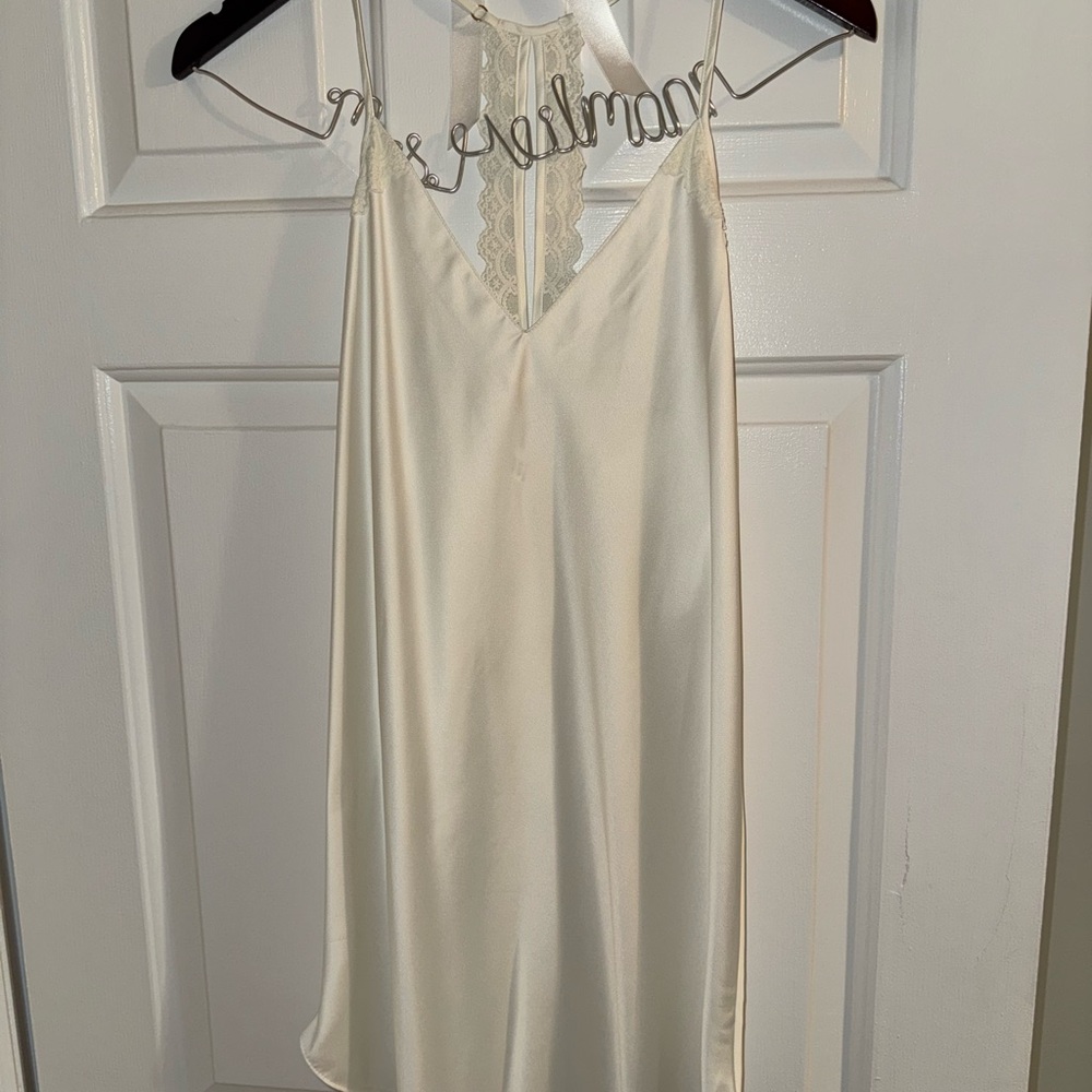 Elegant Cream Lace Trim Slip Dress